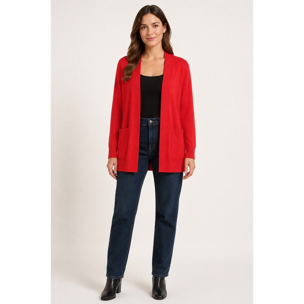 Grace Karin Women's XL Red Open Front Cardigan Sweater Pockets Long Sleeve